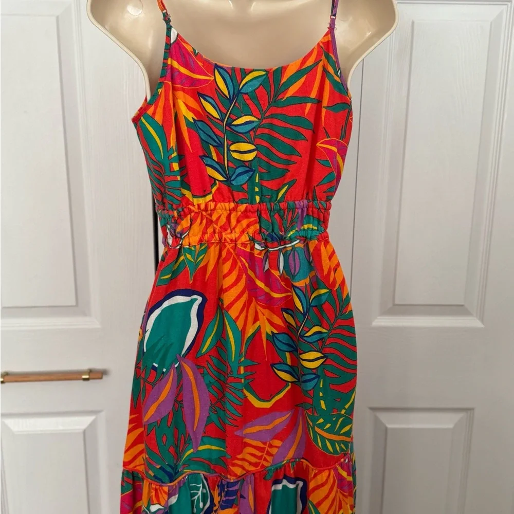 C&C California Vibrant Leaf Print linen Maxi Dress - Picture 3 of 6